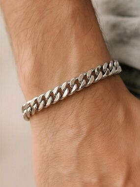 Sterling Silver Cuban Link Bracelet for Men - Polished Silver